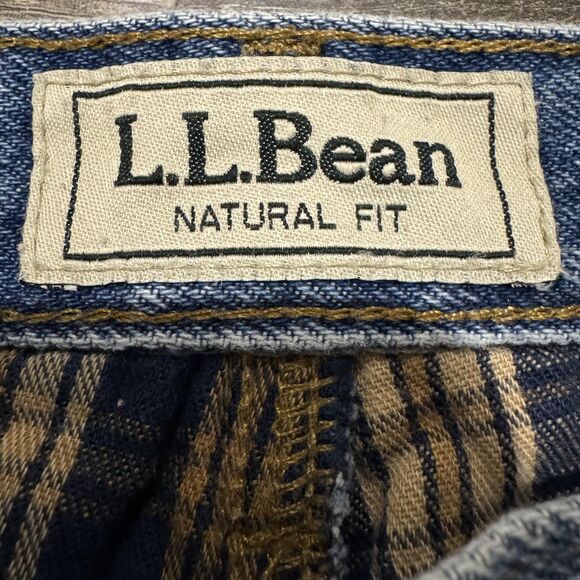 L.L.Bean Flannel Lined Jeans Mens 36x30 Blue Natural Fit Plaid Warm Workwear - Picture 4 of 6